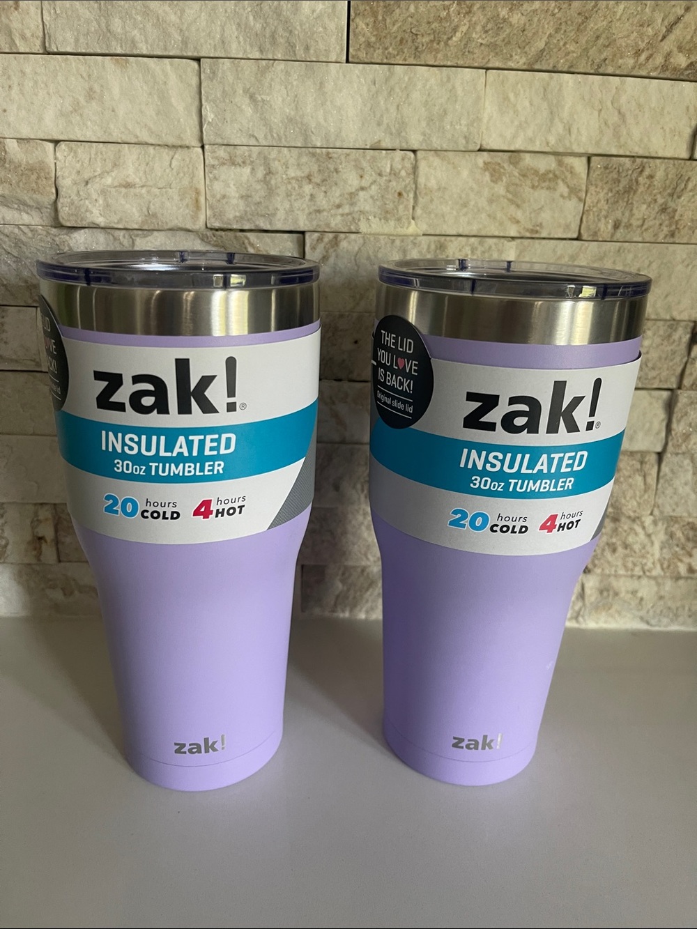 Brand new! $70 TWO Zak! Designs 30oz Double Wall Stainless Steel Tumblers Lilac